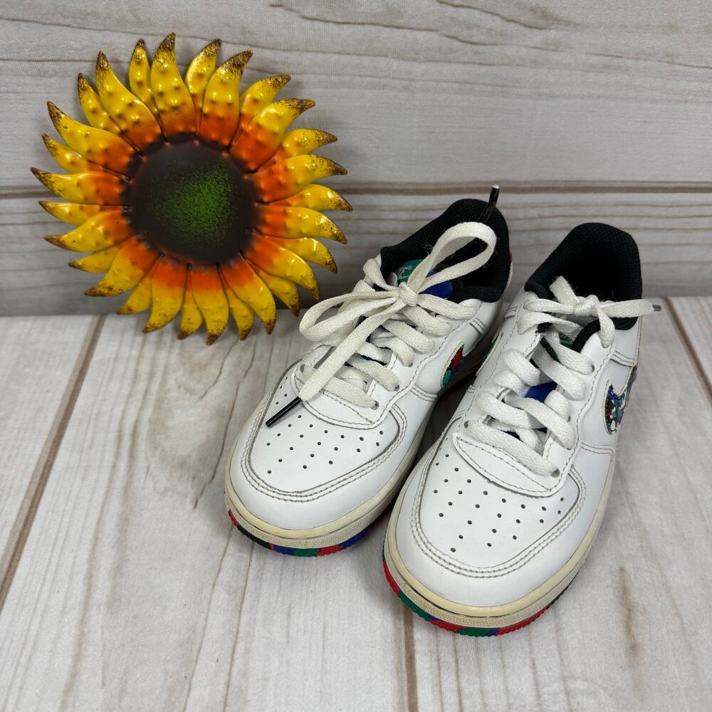 Nike‎ Air Force 1 Kids White Multicolored Camo Swoosh Casual Sneakers Shoes 11C
